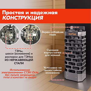 Электрическая каменка СТЭН ЭКМ 6 Octa gray 